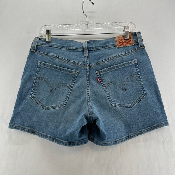 Levi's Mid Length Denim Shorts Size 29 Mid-rise Stretch Zip Fly Medium Blue Wash - Picture 2 of 8